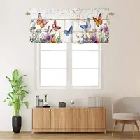 Colorful Butterfly Floral Window Curtain Valance Country Wooden Board Rod Pocket Window Valance for Bedroom Kitchen Window Decor 2