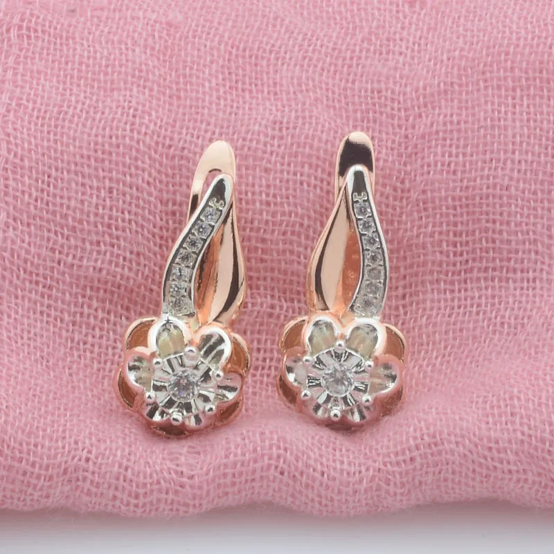 Dangle Earrings Drop Earrings Flower Earrings FJ Women Girls White Flowers 585 Rose Gold Color Dangle Drop Earrings