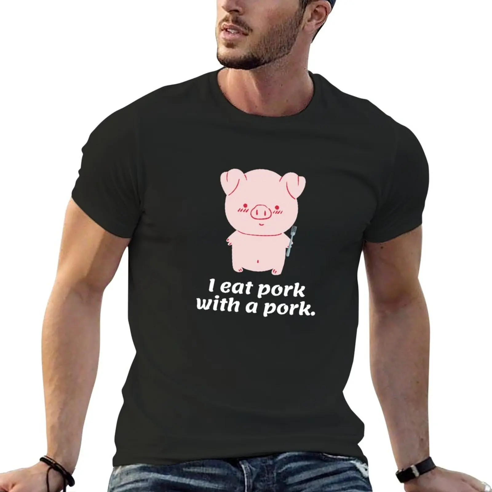

I Eat Pork With A Pork T-Shirt vintage clothes T-shirt short cute clothes aesthetic clothes men graphic t shirts