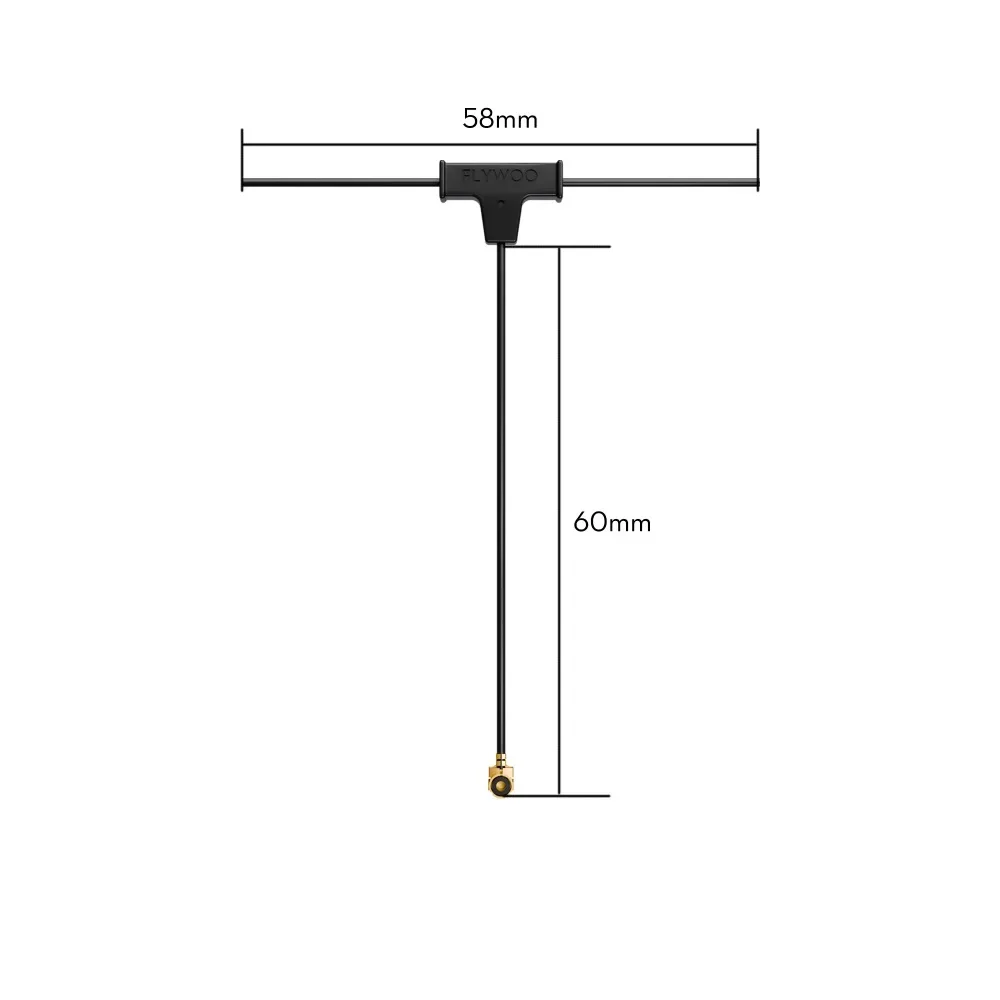 Antenne Flywoo ELRS 2.4G Minimortal T UFL posée à côté d'une pièce de monnaie pour illustrer sa compacité.