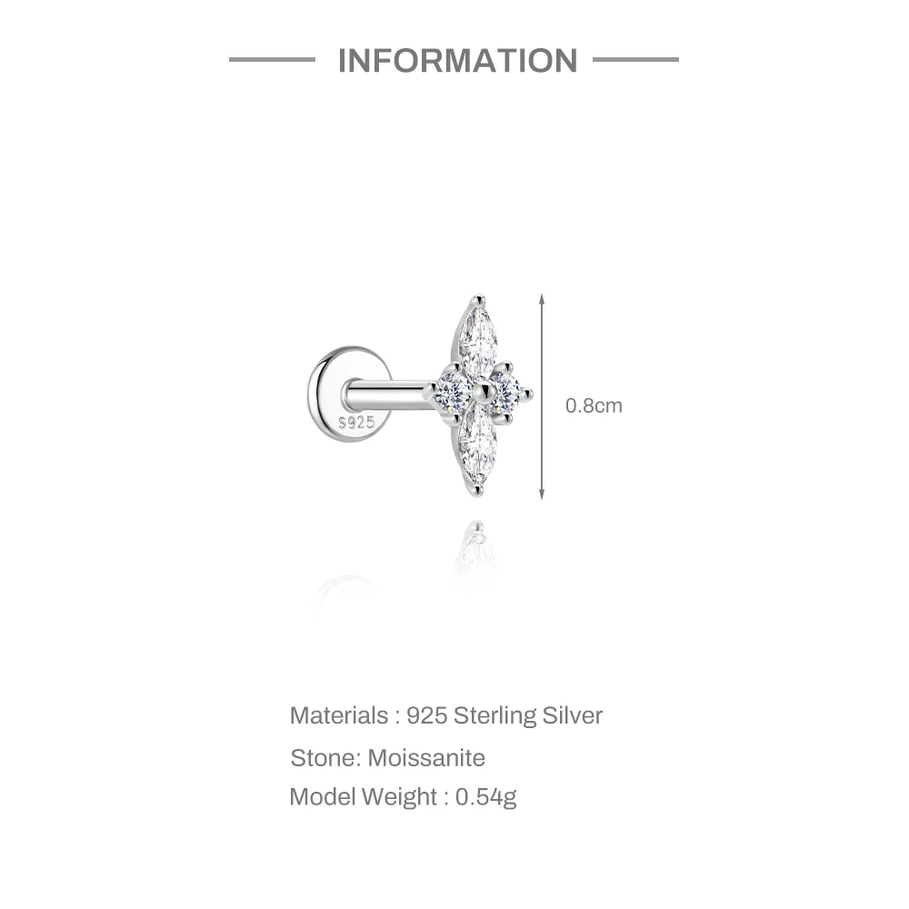 Aide S925 Sterling Silber Vielseitiger Piercing Fit Moissanit Piercing Schmuck Stern Klee Mond Ohrstecker Knorpel Hoops für Frauen – Detail 11