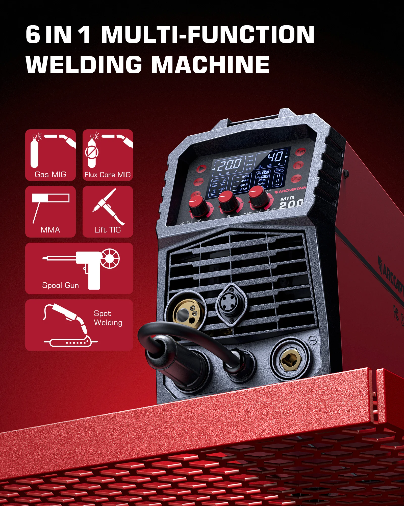 ARCCAPTAIN MIG Welding Welder 6 in 1 110V/220V Semi-Automatic Inverter MMA Lift TIG Gas Non-Gas MIG 2T4T For Home Weling Machine 2