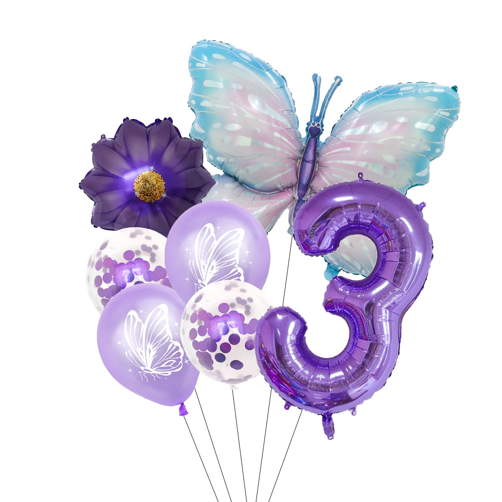 Butterfly Sunflower Celebration Balloon Set - Pink & Blue 7-Piece Party Decor Collection