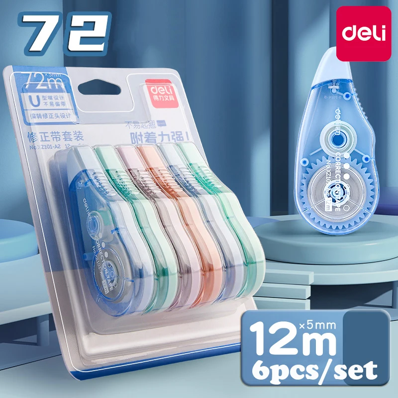 Deli Correction Tape Set Portable Whiteout Tape for Kids Writing Error Masking Correction Stationery Core Width 5mm