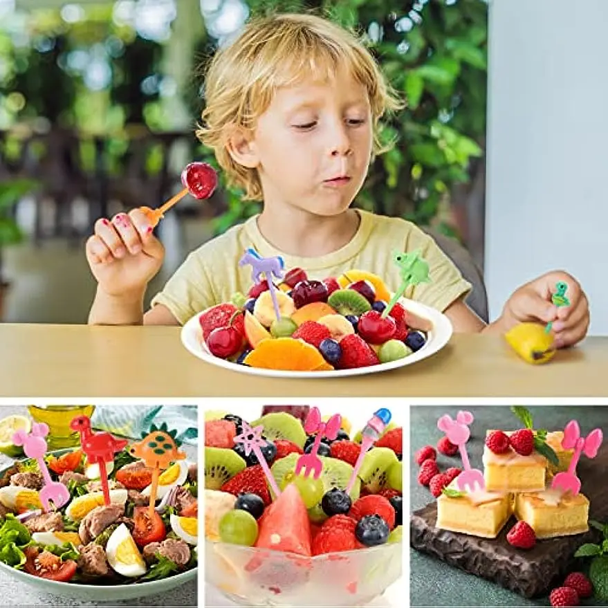 Fruit Fork Food Toothpicks Food Picks 32Pcs Food Picks for Kids Cute Cartoon Mickey Unicorn Dinosaur Reusable Toddler Mini Toothpick Lunch Box Accessories