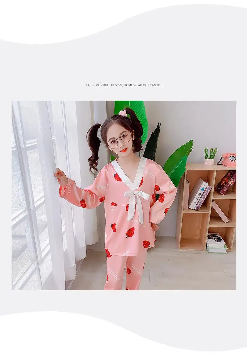 Children's Pajamas Long Sleeved Spring And Summer Baby Homewear Colthes Ice Silk Girls Sleep Wear Clothes 3-15Y Kids Clothes elegant pajama sets