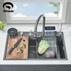 Shinesia 304 Stainless Steel Kitchen Sink Digital Display Large Single Sink Dish Basin Sink With Multifunction Waterfall Faucet 1