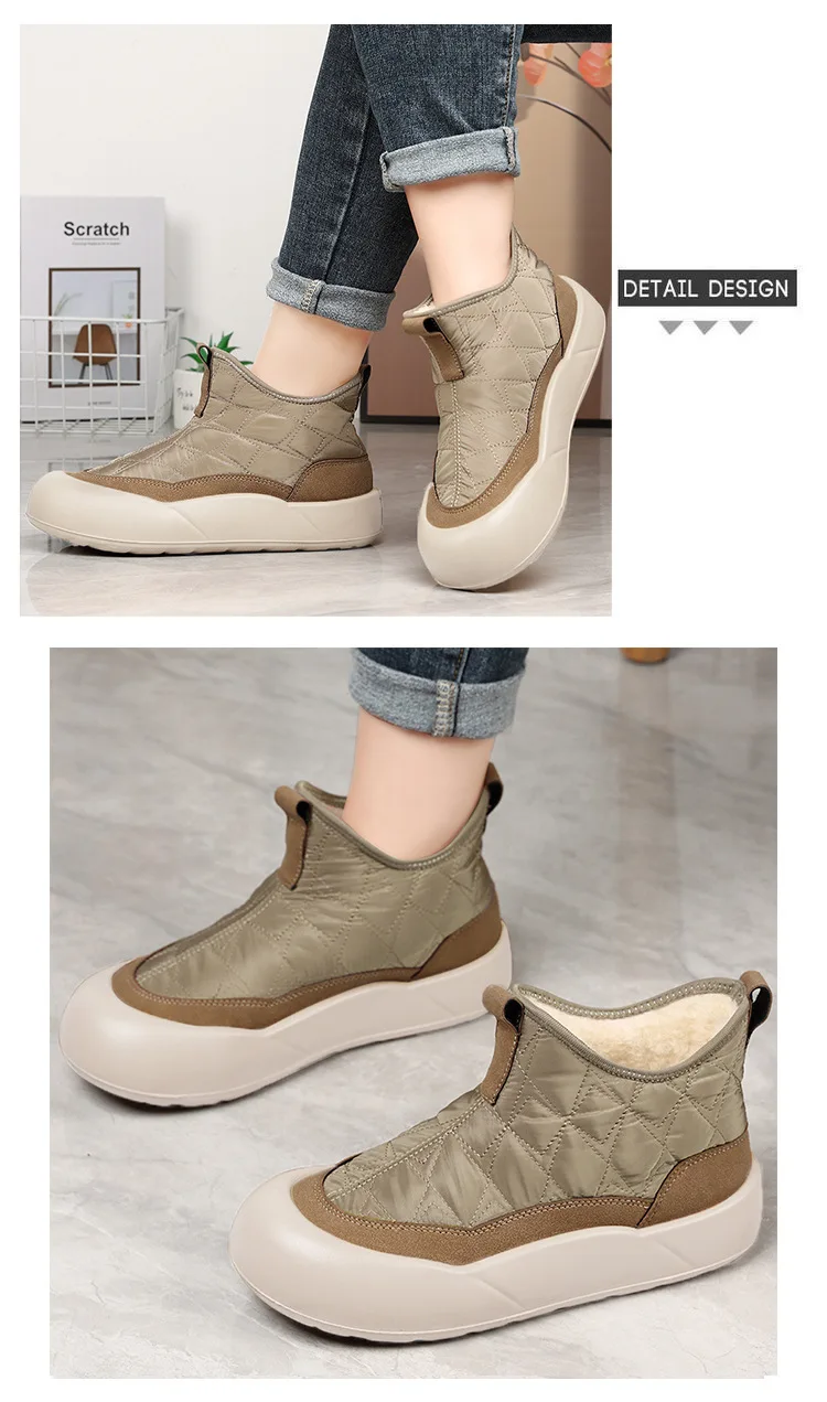 المرأة الشتاء عالية الجودة صوف مبطن سميكة الثلوج الأحذية أحذية قطنية دافئة وعصرية عادية جولة تو كعب مسطح