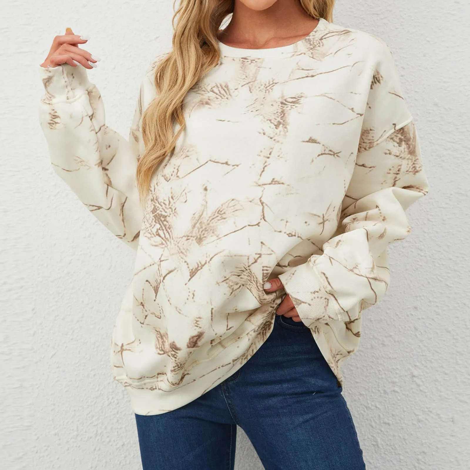 thumbnail image 1 of Sudaderas para mujer con estampado 3D de hojas de arce y sudaderas Realtree con cuello redondo y manga larga sin capucha, ropa gráfica Y2k, 1 of 5