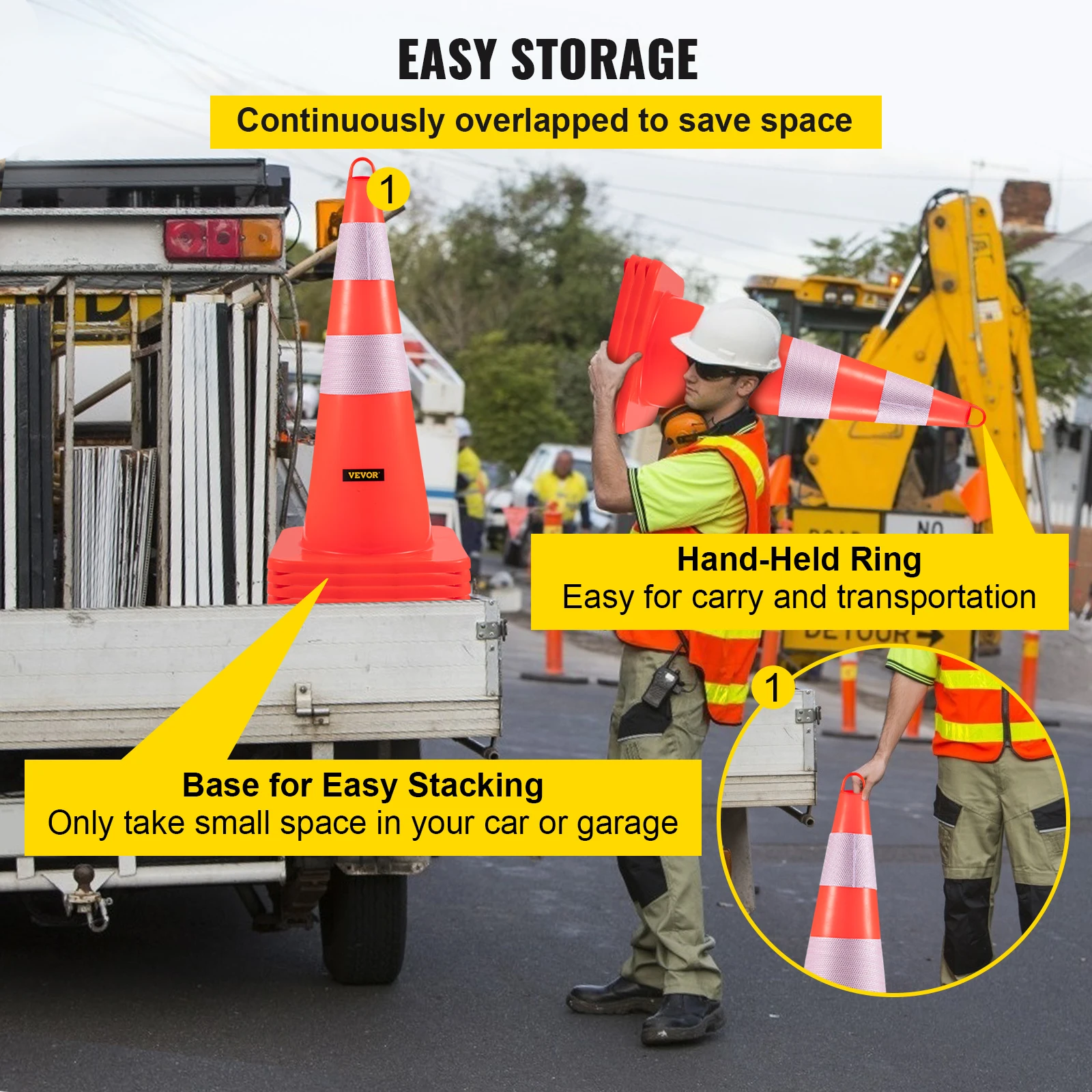 VEVOR Tools Safety Cones 12"x28" High Visibility PVC Orange Traffic Cones with Heavy-Duty Base and Used for Traffic Road Control