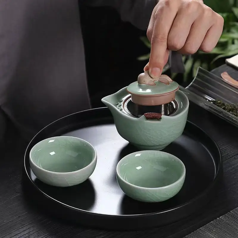 Portable Ge Kiln Ceramic Travel Tea Set 1 Teapot 2 Teacup Car Mounted Tea Set Gaiwan Cups and Mugs Yixing Kettle Cute Cup Pot
