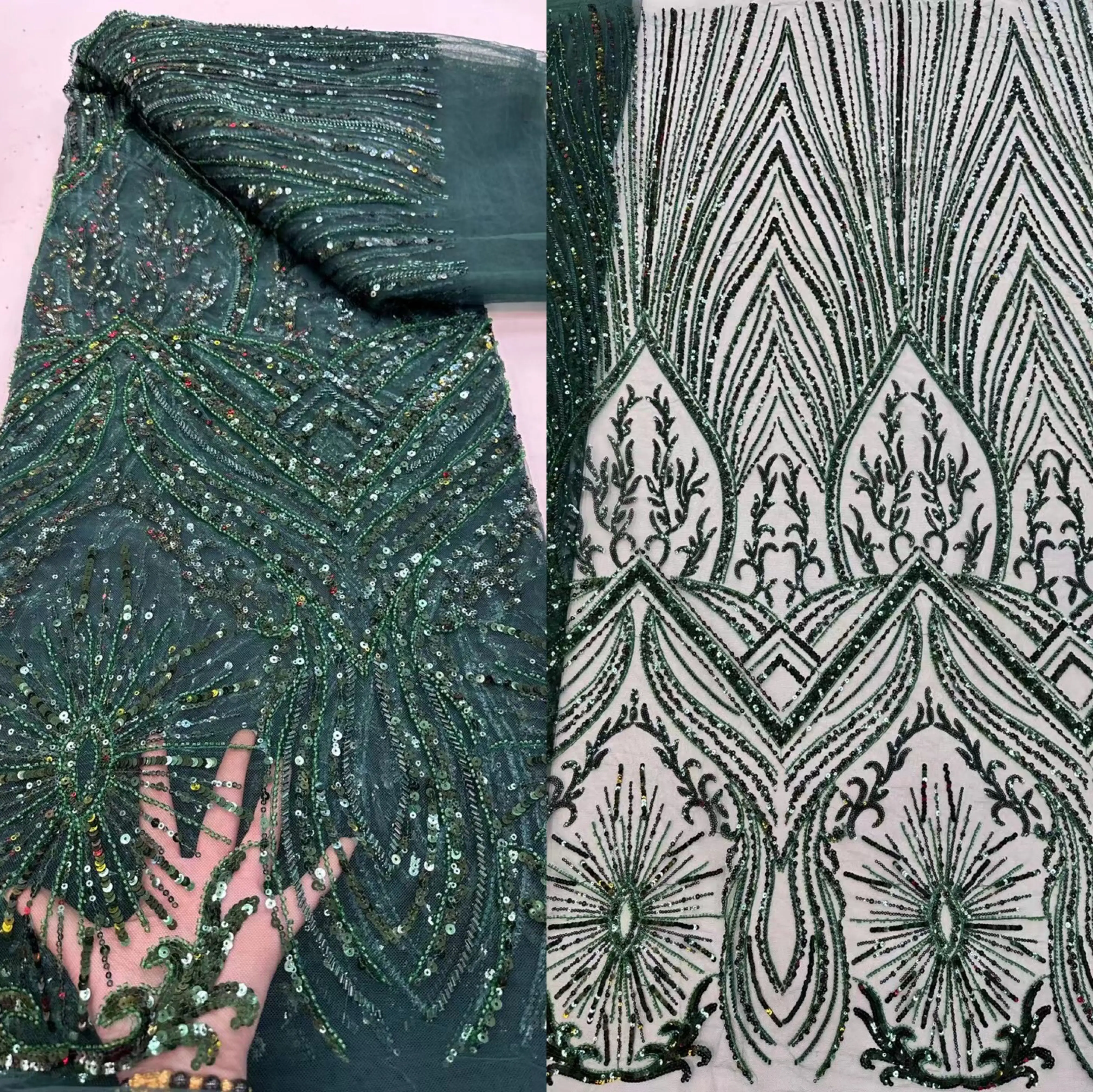 

Luxury French Mesh Lace with beads ZH-1302332 High Quality African Tulle Lace Fabric for Sewing Wedding Party Dresses