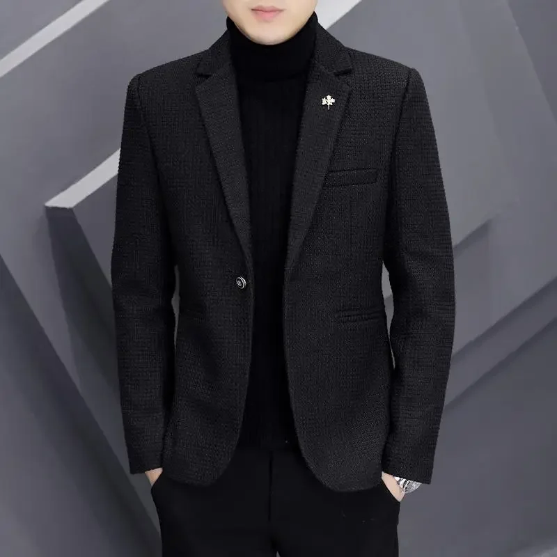 Suit Jacket for Men Winter Fashion Handsome Thick Wool Suit for Men Trend Slim-fit Thick Wool Casual mens blazer