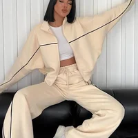 Fjedly-Ensembles de survêtement rayés pour femmes, cardigan décontracté, pantalon à manches longues, sport, imbibé, proximité féminine, entraînement Wstring, 2 pièces 1