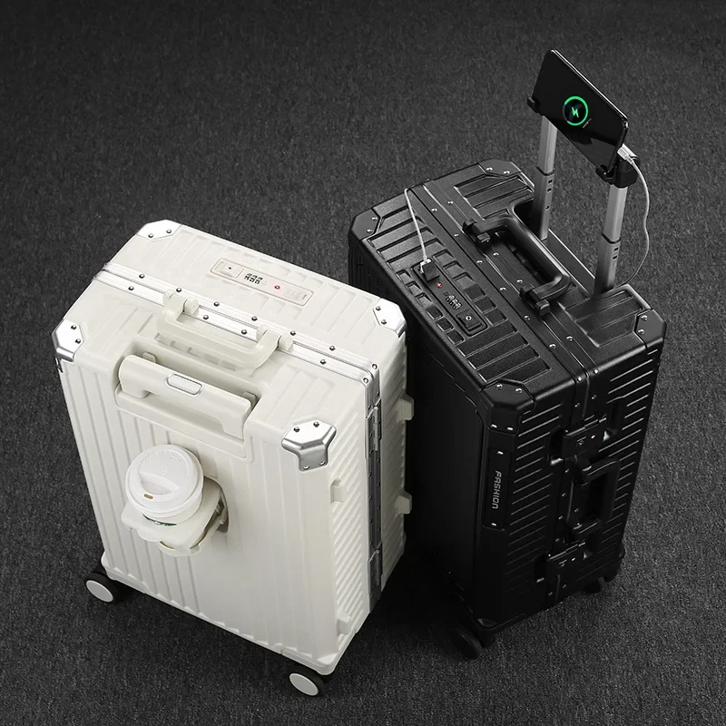 Multifunction Carry on Luggage With Front Open Compartment Hot Sale Boarding Case With USB Charging Port Aluminum Frame