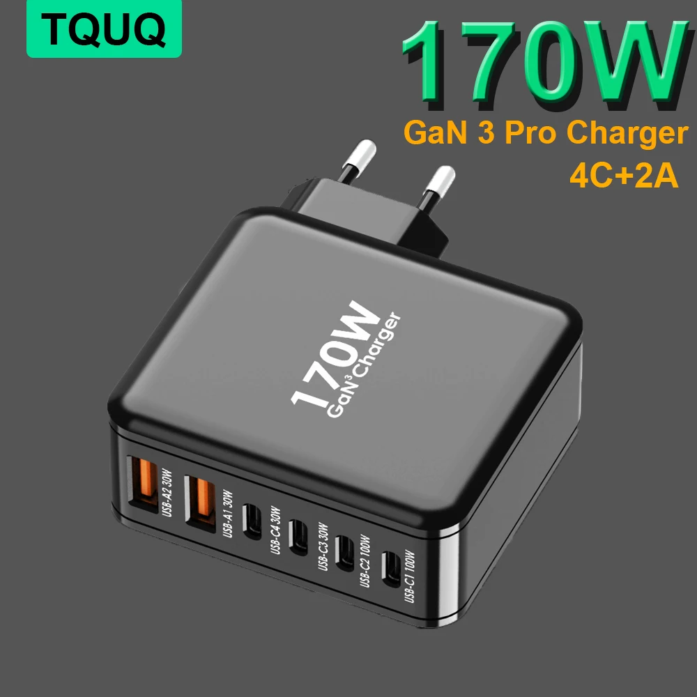 Устройство для быстрой зарядки ноутбука TQUQ, 170 Вт, USB C, PD QC PPS, для MacBook Pro/Air,iPad Pro,iPhone, Samsung S23 Ultra