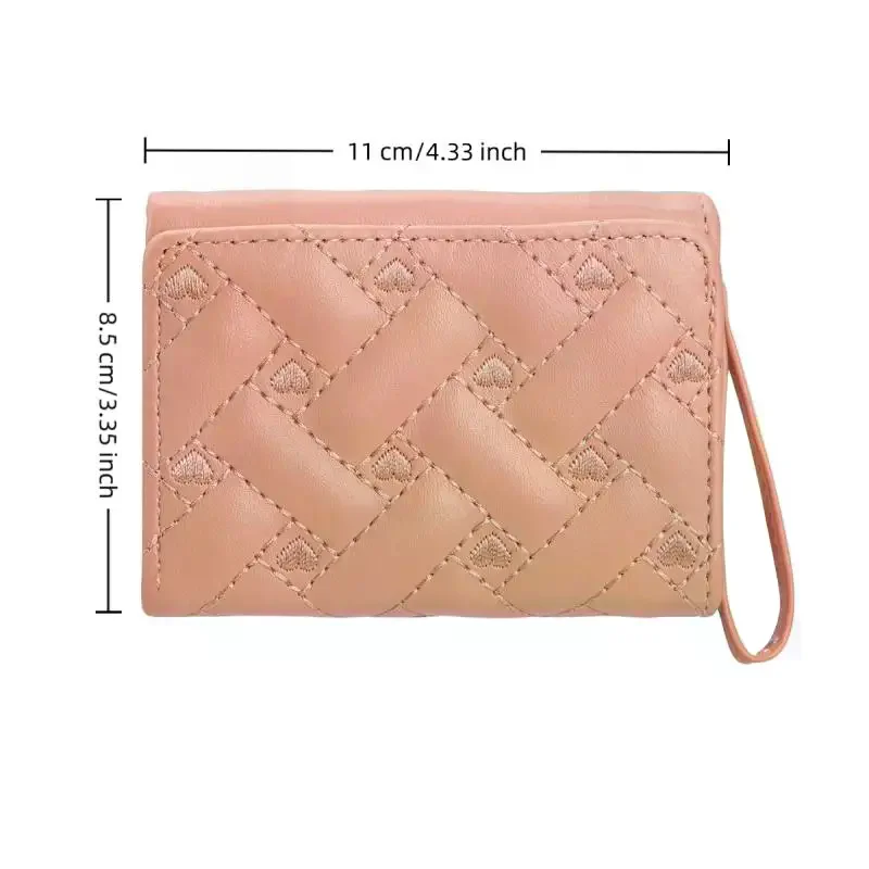 Women's Wallet Tri Fold Card Bag PU Multi Objects Pocket Short Fashion Embroidered Love Pattern Korean Minimalist