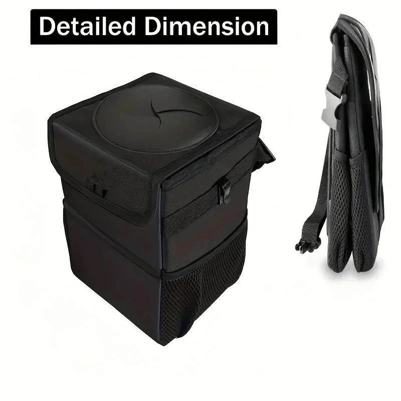 뚜껑과 수납 주머니가 있는 차량용 쓰레기통, 누수 방지 차량 정리함 - 방수 쓰레기통 - 다용도 쓰레기통