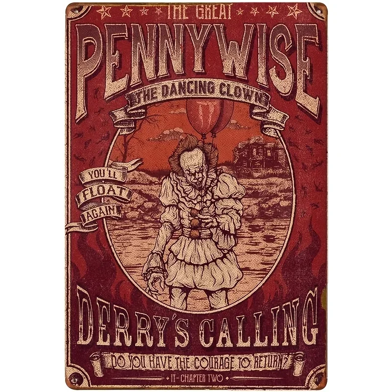 

Pennywise IT, коллекция 2, винтажная Классическая пленка из фильма ужасов, металлическая Жестяная Табличка, декоративные настенные тарелки для бара, паба, клуба, домашний декор