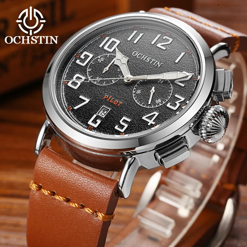 OCHSTIN Hot Model 2024 Simple Personalized Pilot Series Waterproof Wristwatch Multifunction Quartz Movement Men's Quartz Watch