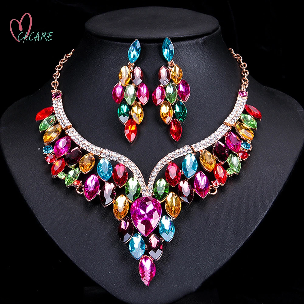 

Luxury Fashion Jewelry Sets Women Big Pendant Necklace Earrings Set Jewellery Accessories Elegant Wedding Choice India F1086