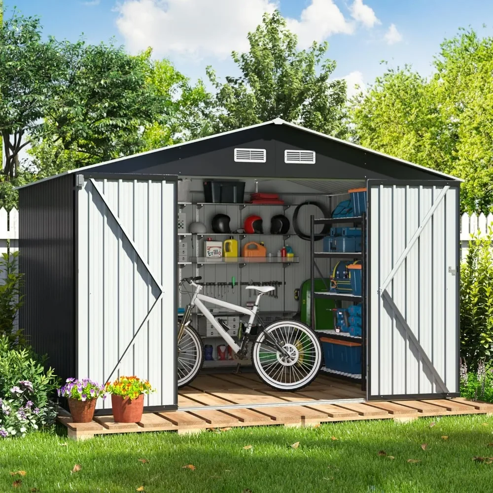 

Outdoor Storage Shed, 8'x10' Large Metal Shed, with Air Vent, Tool Shed Outdoor