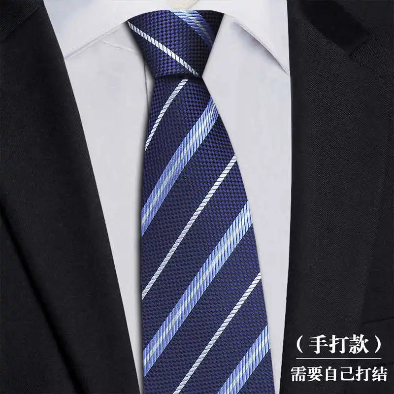 

High quality Silk Tie With Blue Stripes Men's Formal Business Banquet Shirt Accessories Hand Knotted 8.5 cm Real Silk Necktie