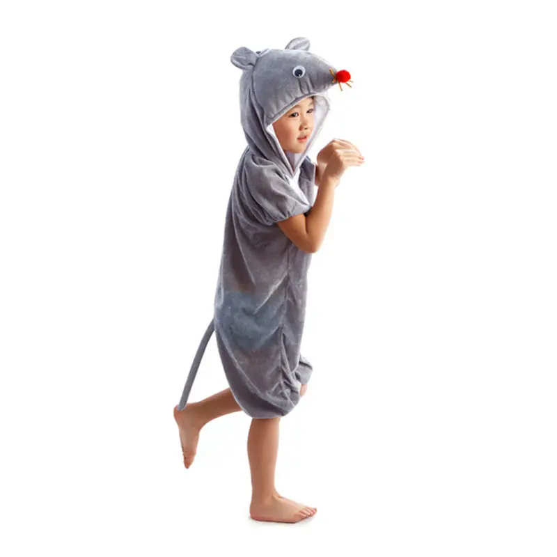 Animal Little Mouse Cosplay Costume Boy Girl Gray Short Sleeve Funny Suit Halloween Outfit Carnival Jumpsuit Stage Performance