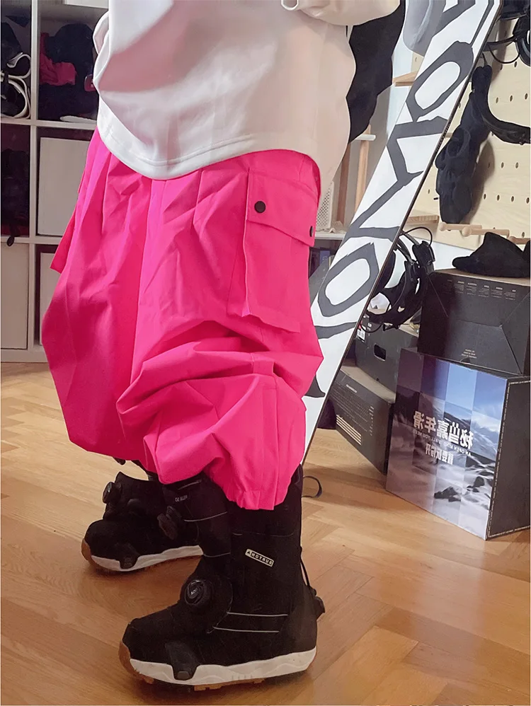 Unisex Oversize Fluorescent Pink Ski Pants Women Men Outdoor