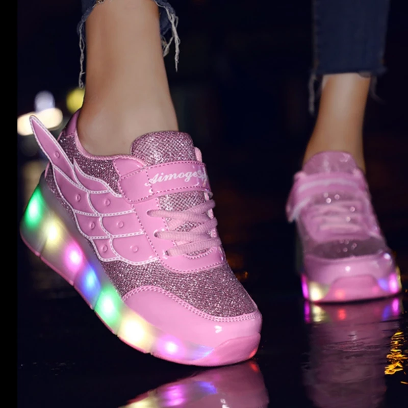 

Fashion Outdoor Sports Roller Shoes Led Light Deformation Parkour Skates Children’S Luminous Glowing Youth Men Women Sneakers