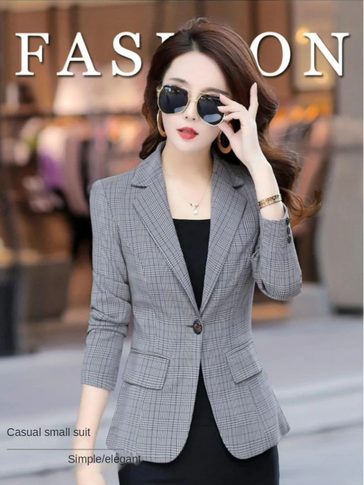 Women Jacket Slim Fit Office Lady Blazers Coat Chic Plaid