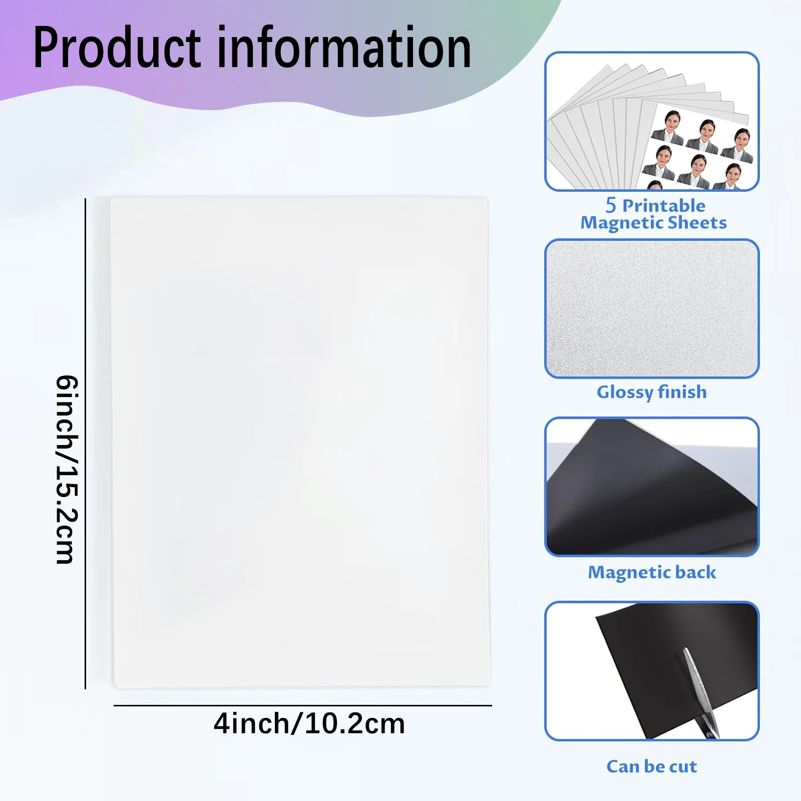 5 시트 4R 광택 자기 인쇄용 용지 4x6 인치 16mils 두꺼운 잉크젯 호환 냉장고 자석 DIY 사진 사용자 정의 가능