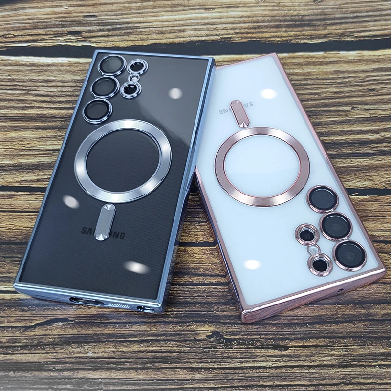 Transparent Plating Magnetic Wireless Charging Silicone Case for Samsung Galaxy Ultra Plus