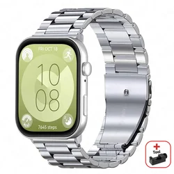 Premium Stainless Steel Smartwatch Bracelet - Elegant Metal Wristband - huawei fit 2 (Silver with tool)