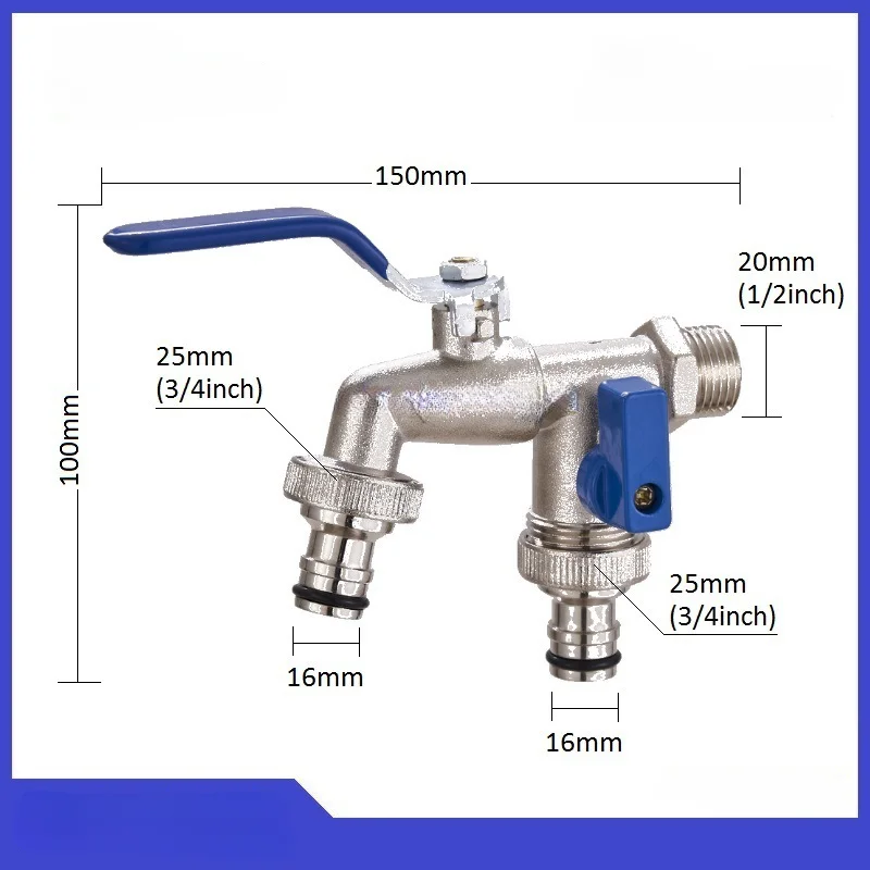 1 2 x 16mm 3 4 Garden Lever Tap Outdoor Water Faucet Long Handle 2 Way 1 Way Ball Valve Shut Off with Connecter For IBC Tank garden bibcocks water tap faucet