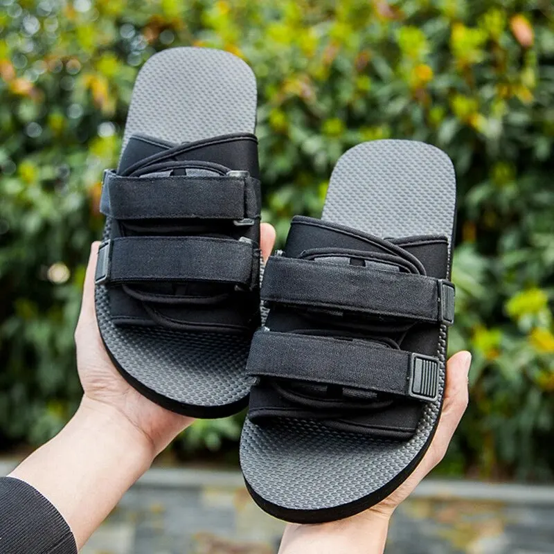 Summer Anti Slip Closed Toe Slippers Outdoor Men Women Fashion Hook&Loop Canvas Casual Couple Slip-on Beach Sandals Flip Flops