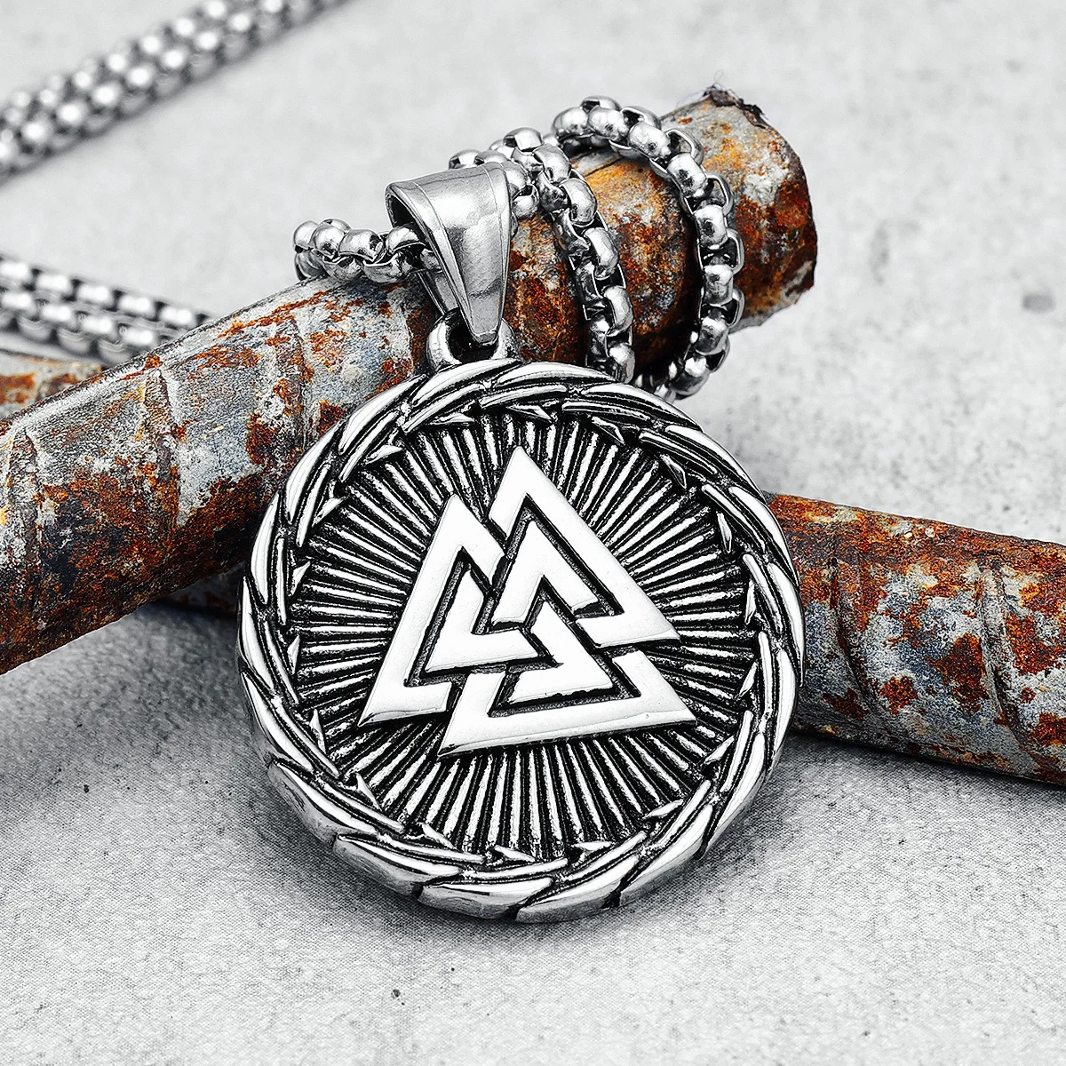 Viking Triangle Men Necklace 316L Stainless Steel Nordic Myth Compass Pendants Chain Punk Rock For Boyfriend Male Jewelry Gift