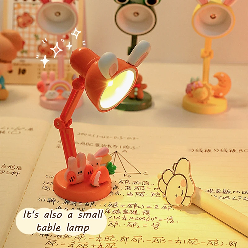 Mini LED Folding Lamp Rabbit Ear Table Desk Book Reading Lamp Night Lights Home Decor Atmosphere Lamp Dollhouse Table Lamp