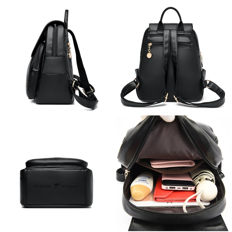 Women Fashion Backpack Quality Leather New Fashion Shoulder Ladies HighCapacity Travel Backpack Schoolbag Girls mochila feminina 6