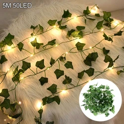 LED Silk Leaf Garland String Lights for Home and Wedding Decor (5M 50LED)