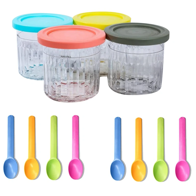 

4 PCS Ice Cream Pints Cup Ice Spoon Accessories For Ninja NC301 NC300 NC299AMZ Series Ice Cream Storage Containers