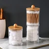 1 Pcs Cotton Swab Organizer Storage Bamboo Cover Acrylic Round Organizer Makeup Storage Box Container Organizadores 5