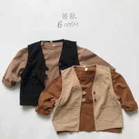 Korean Autumn Kids Boys Base Shirts Solid Cotton Long Sleeve Loose Toddler Boys Tops Bottom Simple Children Boy Tops Tendy 2