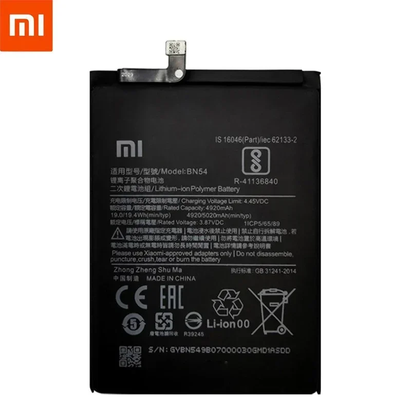 100% Original XIAOMI BN54 Replacement Battery For Xiaomi Redmi Note 9 Redmi 10X 4G Authentic Phone Batteries 5020mAh +Free Tools