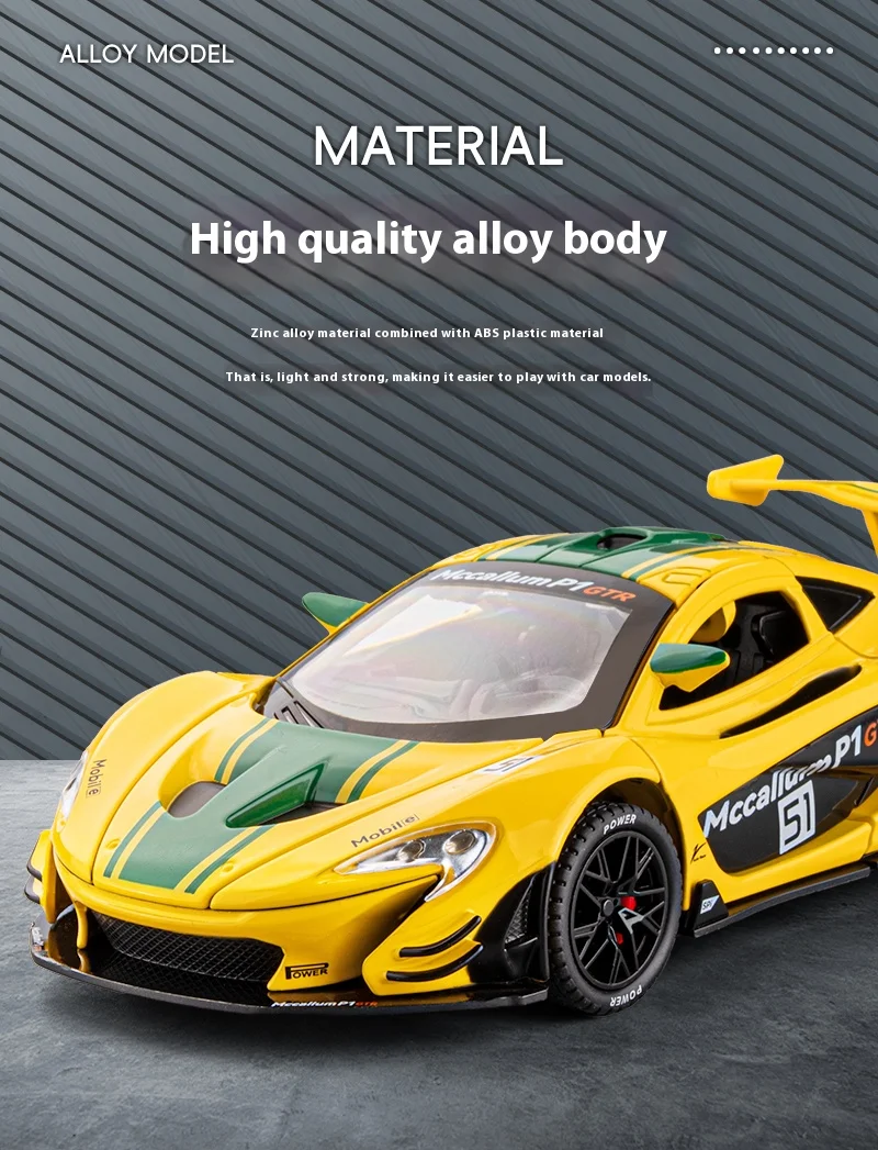 1:22 Mclaren P1 Gtr Supercar Alloy Metal Diecast Model Car Sound &Amp; Light