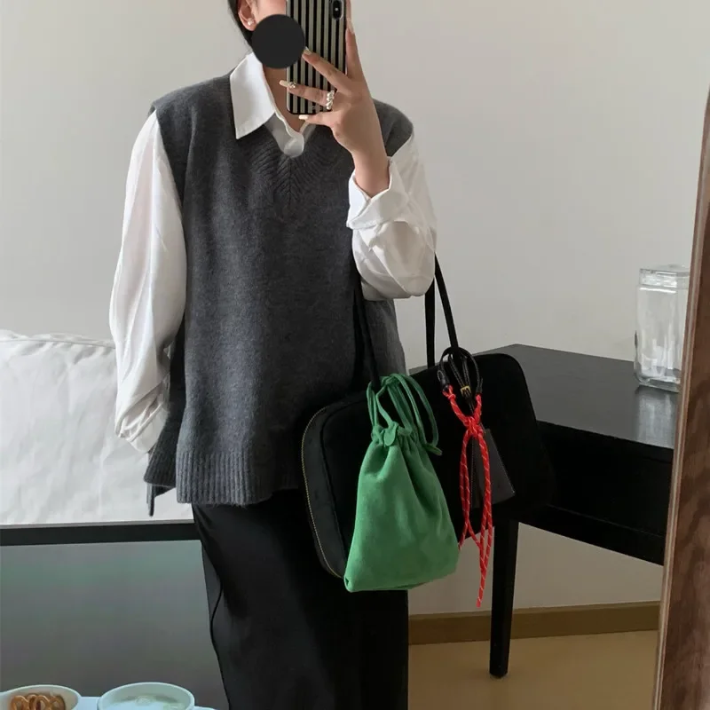 2024 Trend Suede Women Top-Handle Handbag High Quality Tote Purse Large Capacity Commuting Shoulder Bag Solid Casual Satchel Bag