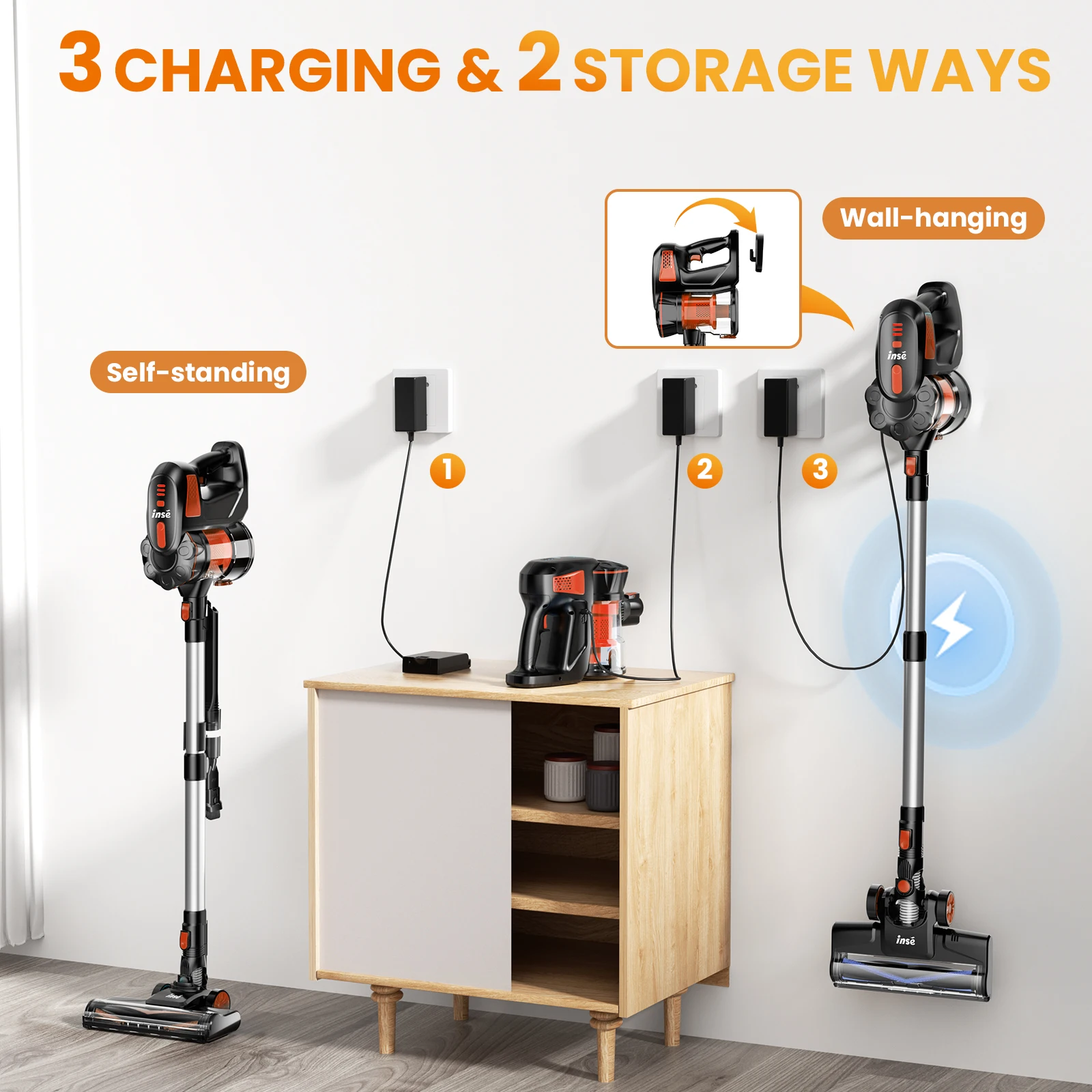 INSE V770 Cordless Stick Vacuum Cleaner, 25Kpa 6-in-1 Lightweight Handheld Vacuum 5