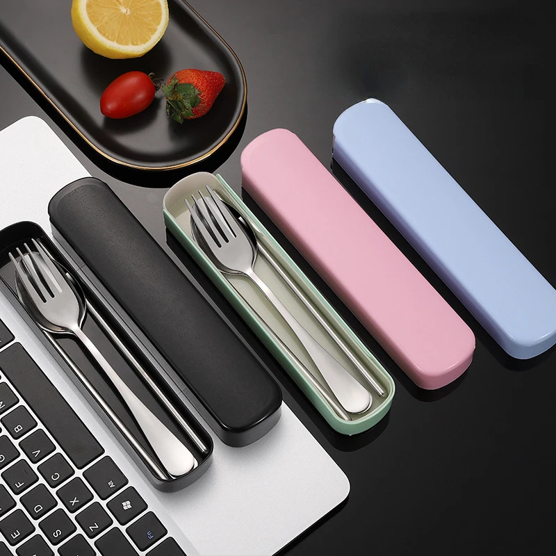 Spoon Fork Chopsticks Cutler Set Stainless Steel Lunch Tableware With Box Travel Tableware Set Camping Cutlery cutlery set,western style cutlery set,picnic cutlery set,stainless steel cutlery set,camping cutlery set