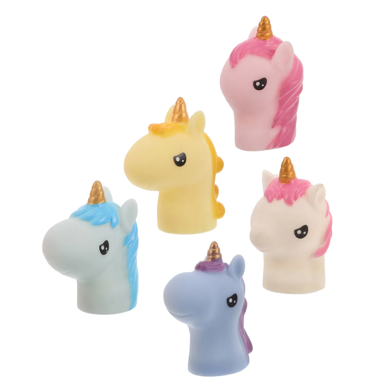 5Pcs 실물 같은 유니콘 손가락 인형 세트 어린이를위한 작은 고무 엄지 인형 교실 놀이 창의적 상상력 놀이 파티