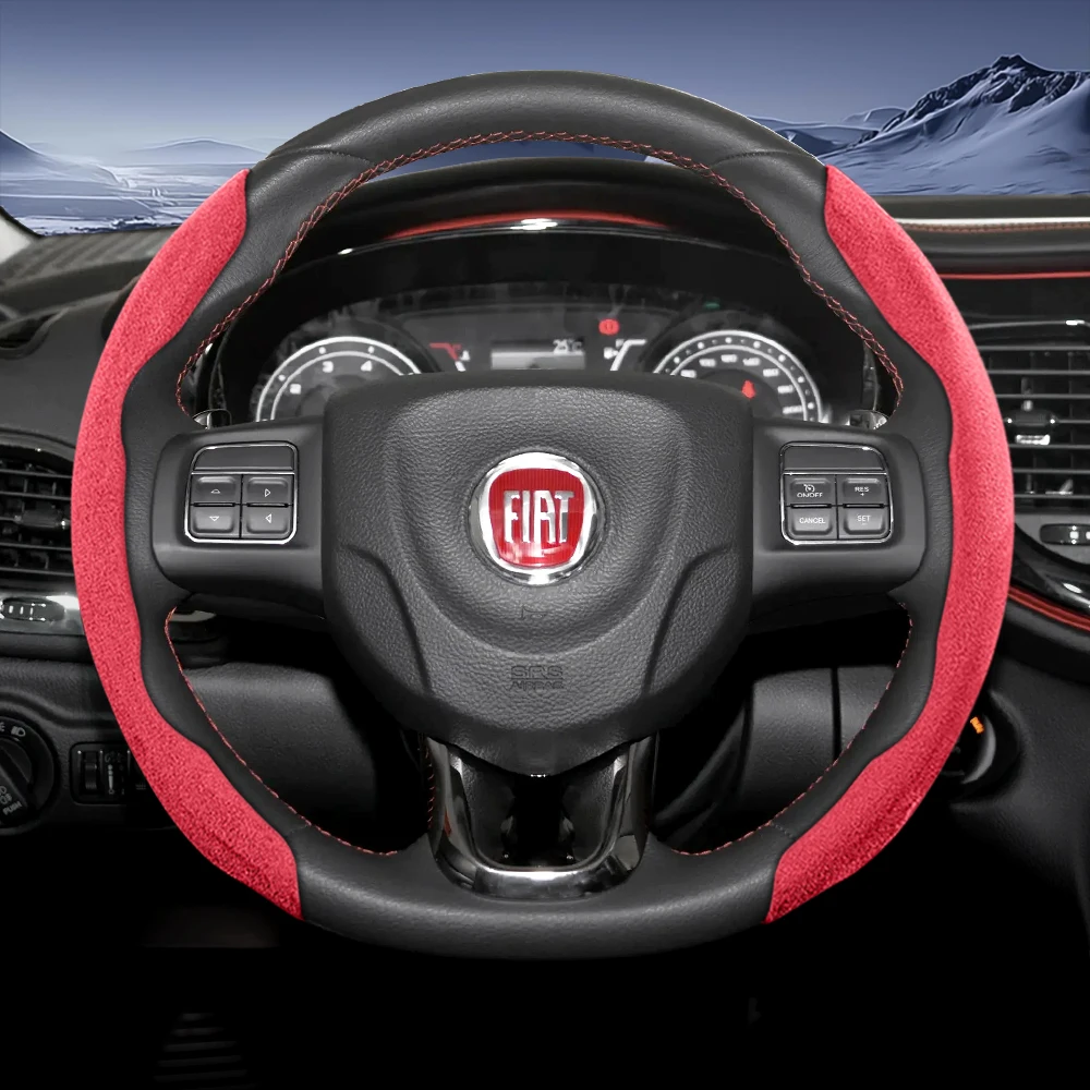 Fiat Sports Suede Steering Wheel Cover, Split Snap-On, Non-Slip and Durable